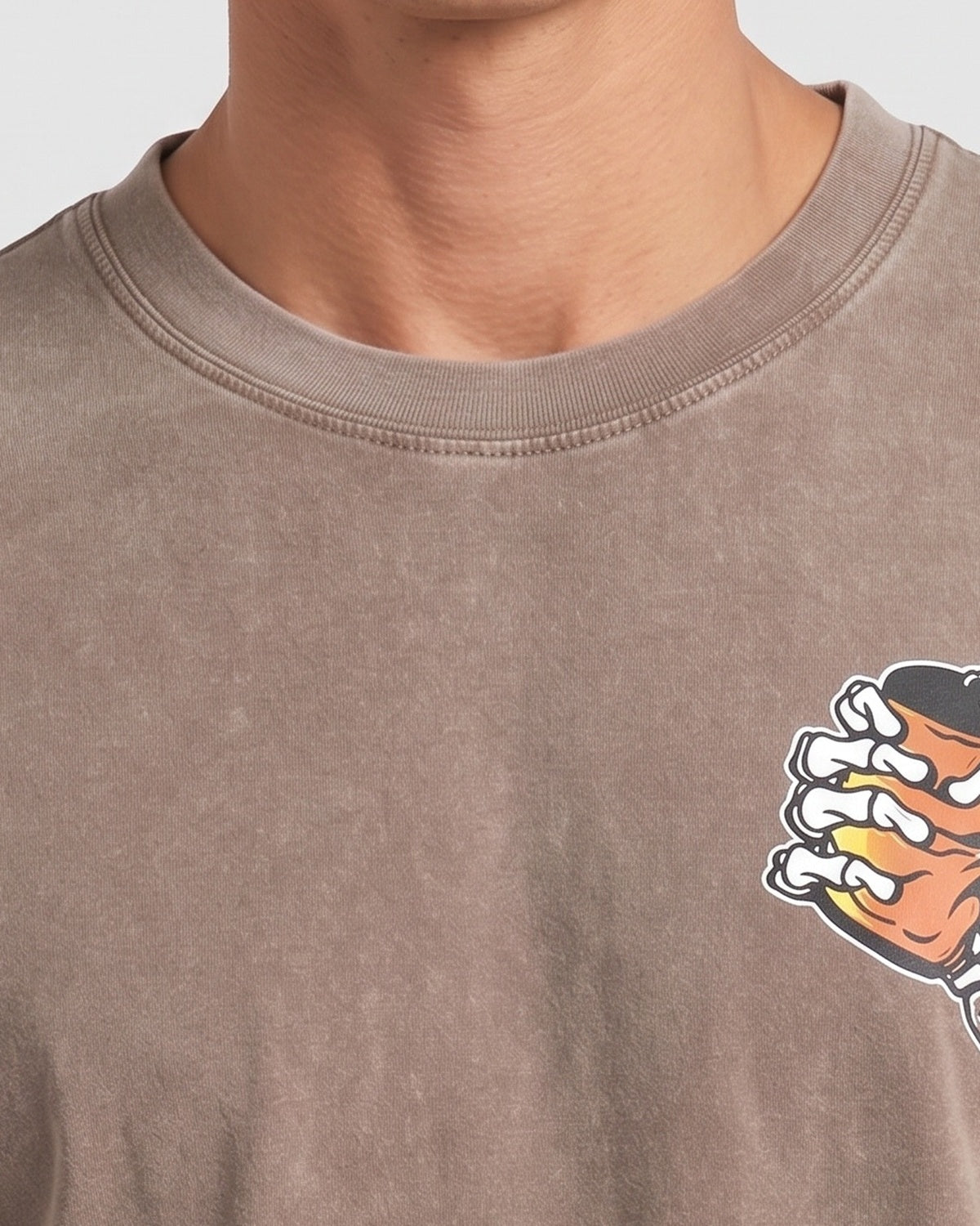 KZZ Retro acid-washed skull beer pattern T-shirt