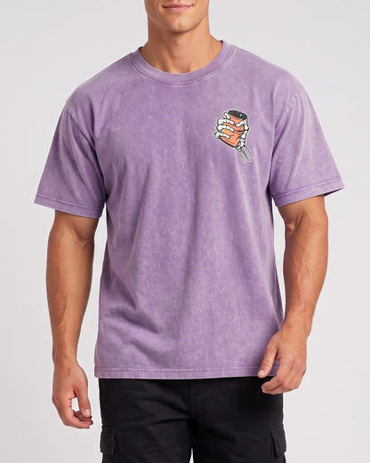 KZZ Retro acid-washed skull beer pattern T-shirt