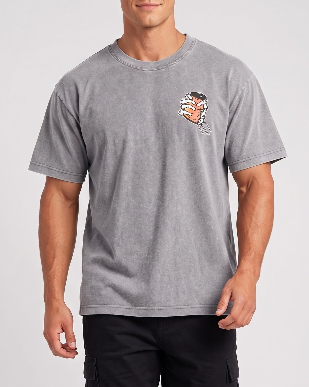 KZZ Retro acid-washed skull beer pattern T-shirt