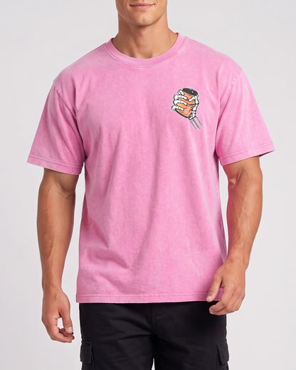 KZZ Retro acid-washed skull beer pattern T-shirt