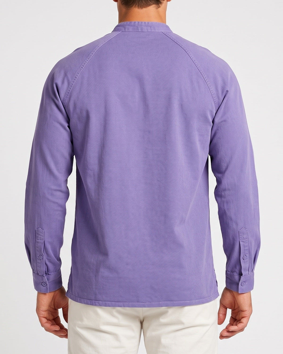 KZZ Men's Retro Washed Three-Button Stand Collar Henley Collar Long-Sleeve Pullover