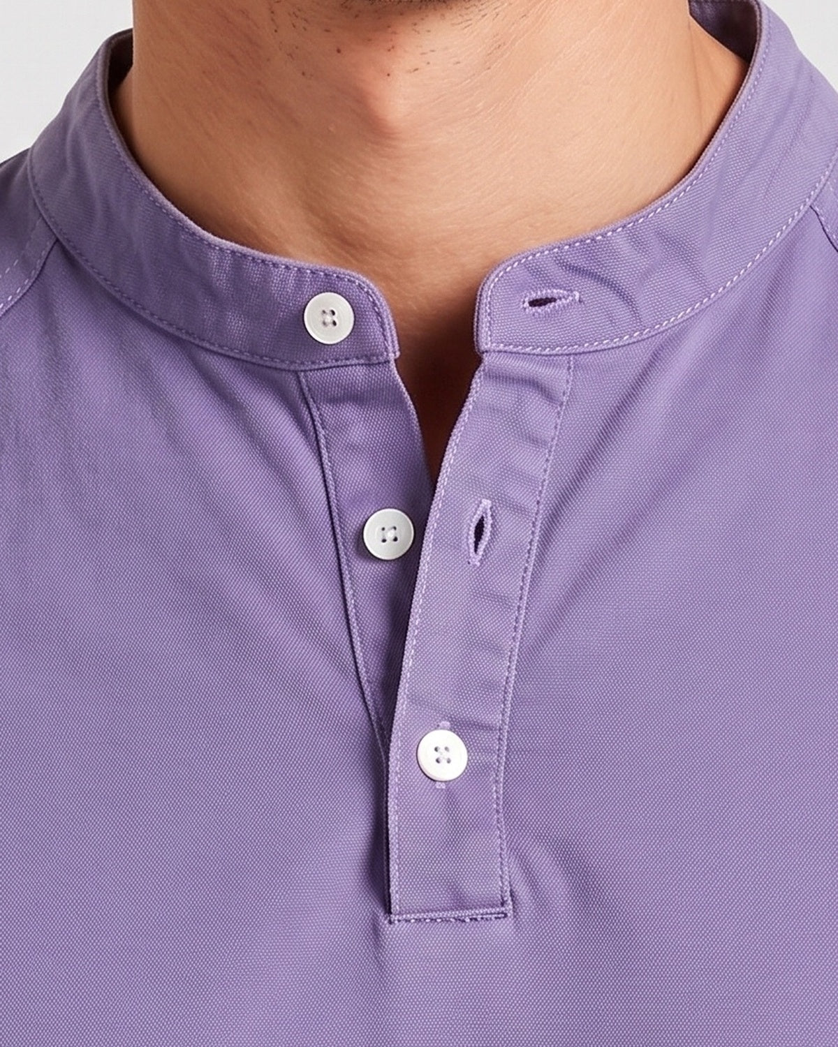 KZZ Men's Retro Washed Three-Button Stand Collar Henley Collar Long-Sleeve Pullover