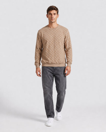 KZZ Men's Textured Check Knit Sweatshirt