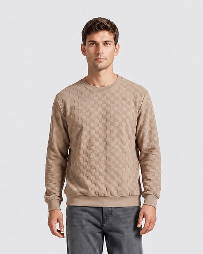 KZZ Men's Textured Check Knit Sweatshirt