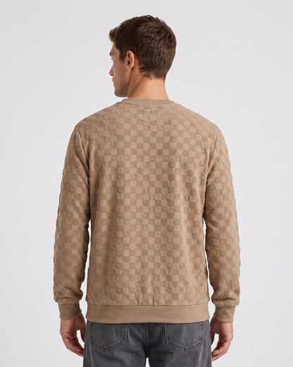 KZZ Men's Textured Check Knit Sweatshirt