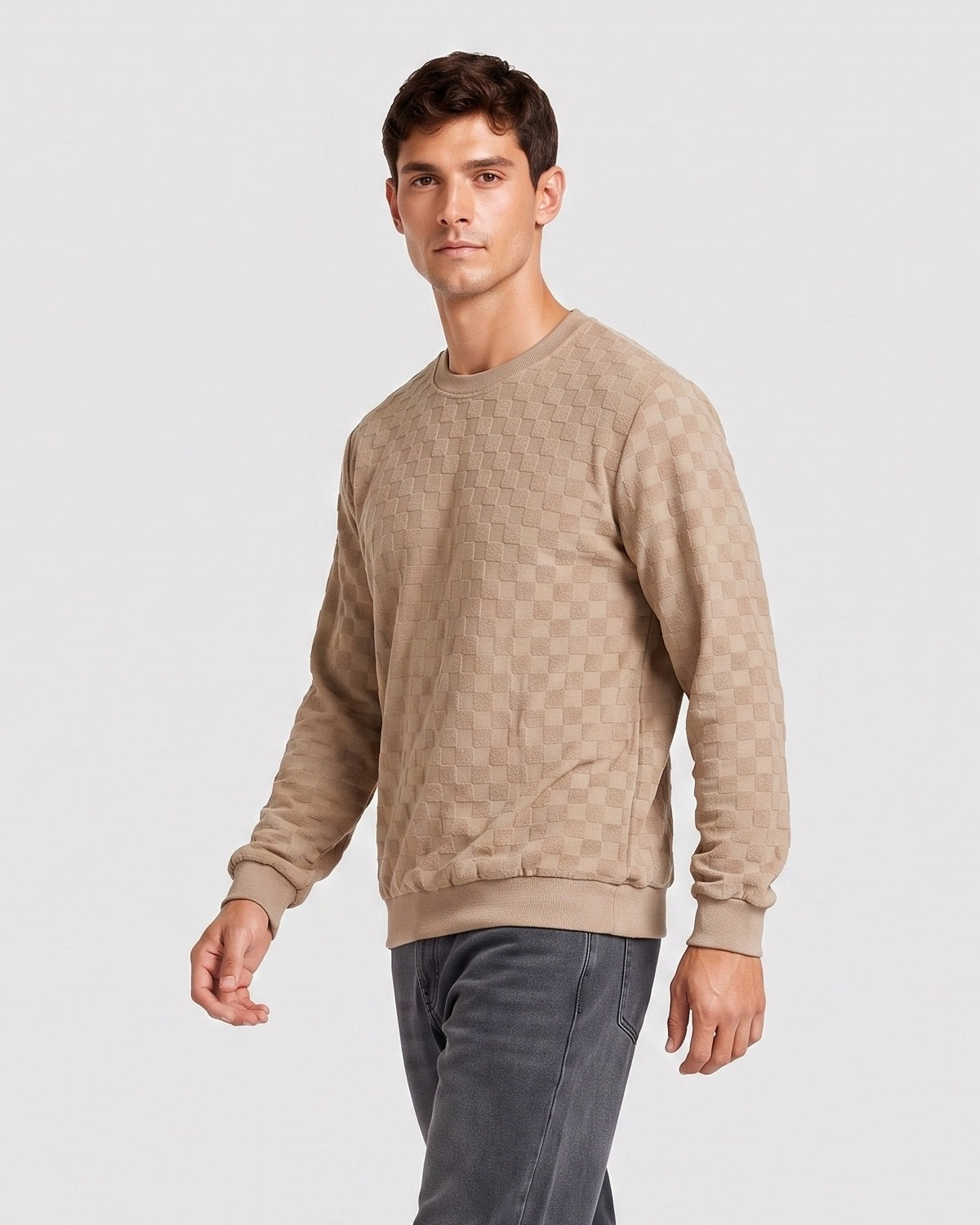 KZZ Men's Textured Check Knit Sweatshirt