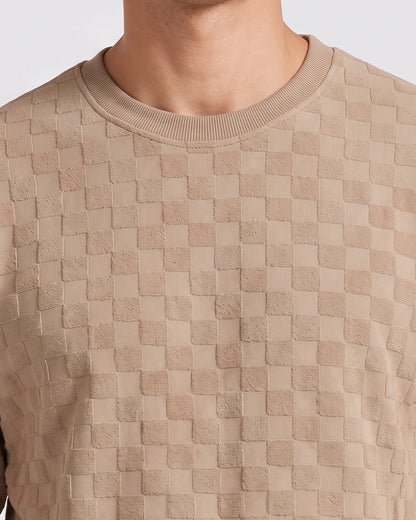 KZZ Men's Textured Check Knit Sweatshirt