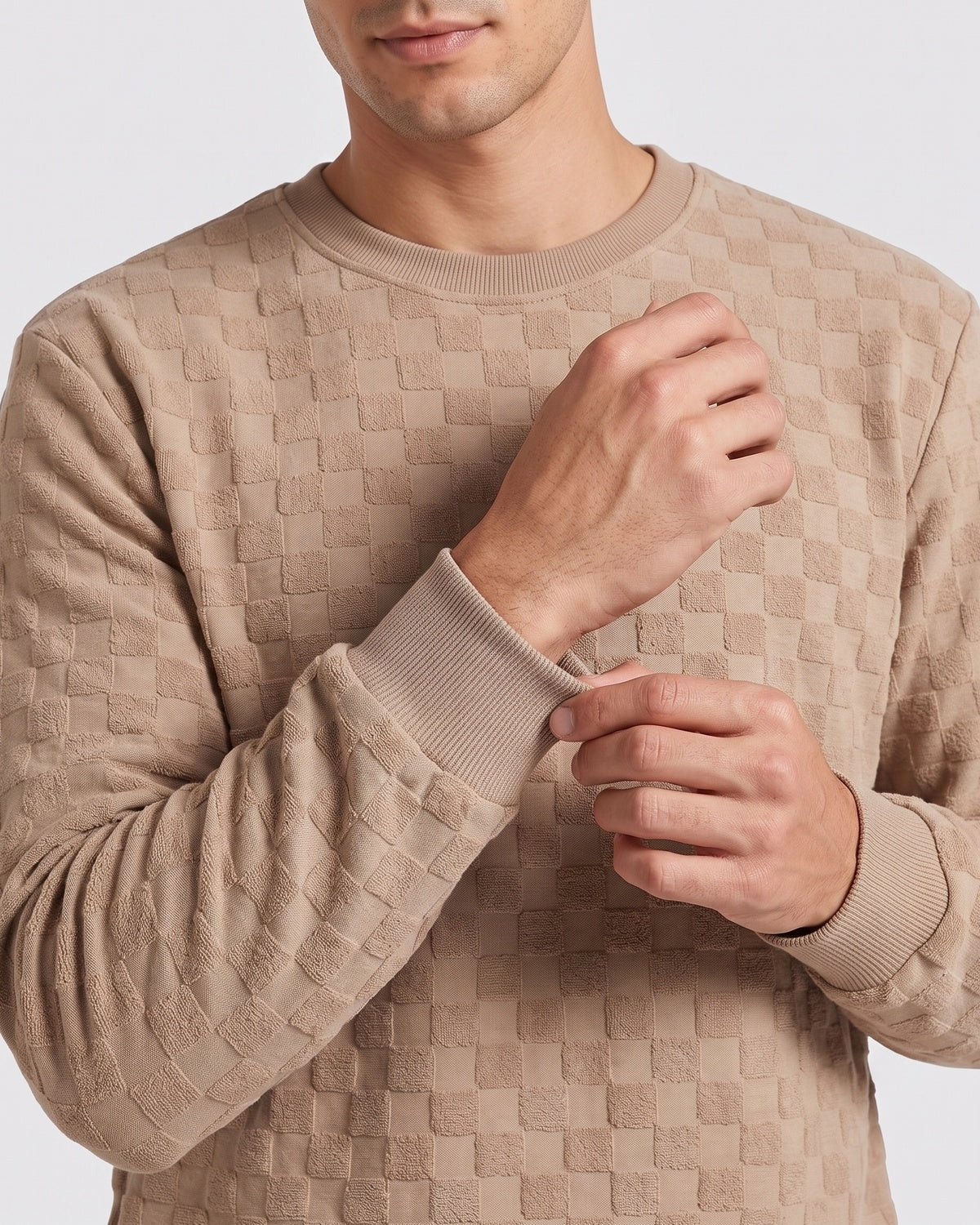 KZZ Men's Textured Check Knit Sweatshirt