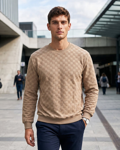 KZZ Men's Textured Check Knit Sweatshirt