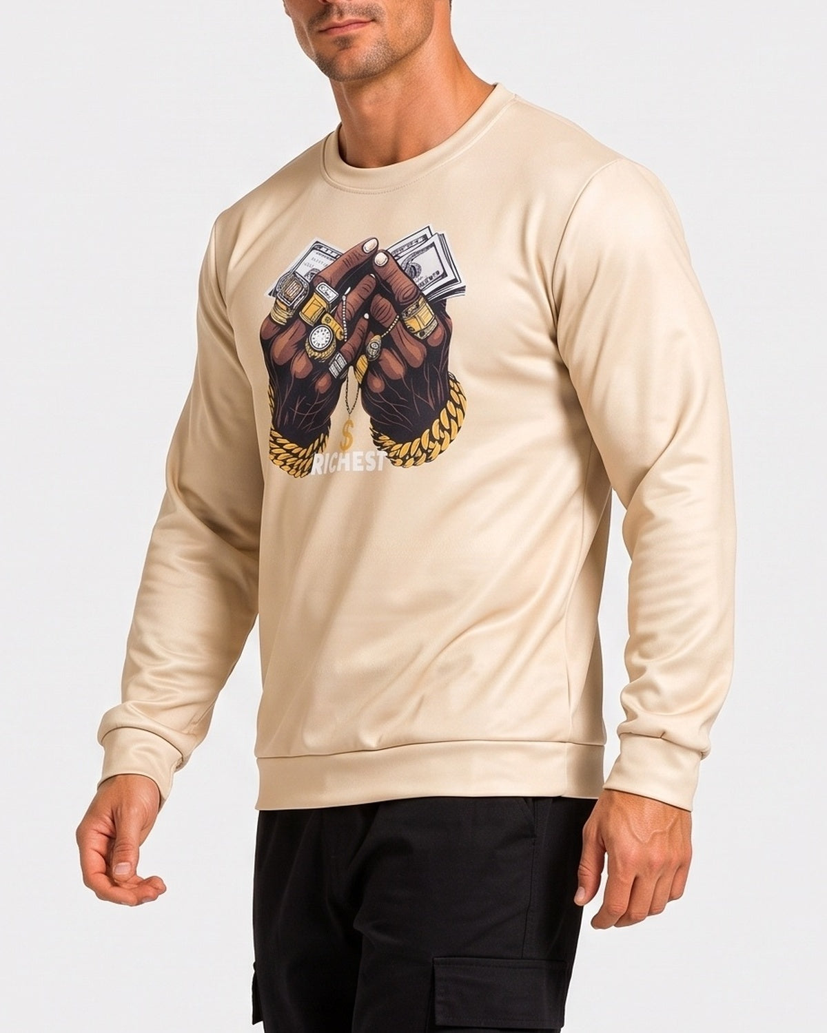 KZZ Men's Printed Crew Neck Sweatshirt