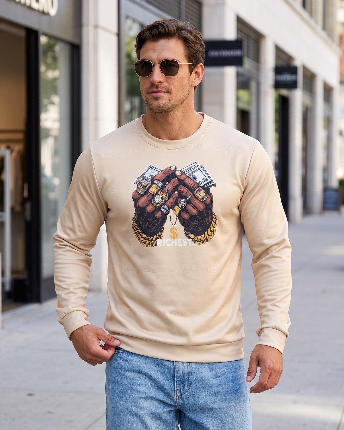 KZZ Men's Printed Crew Neck Sweatshirt
