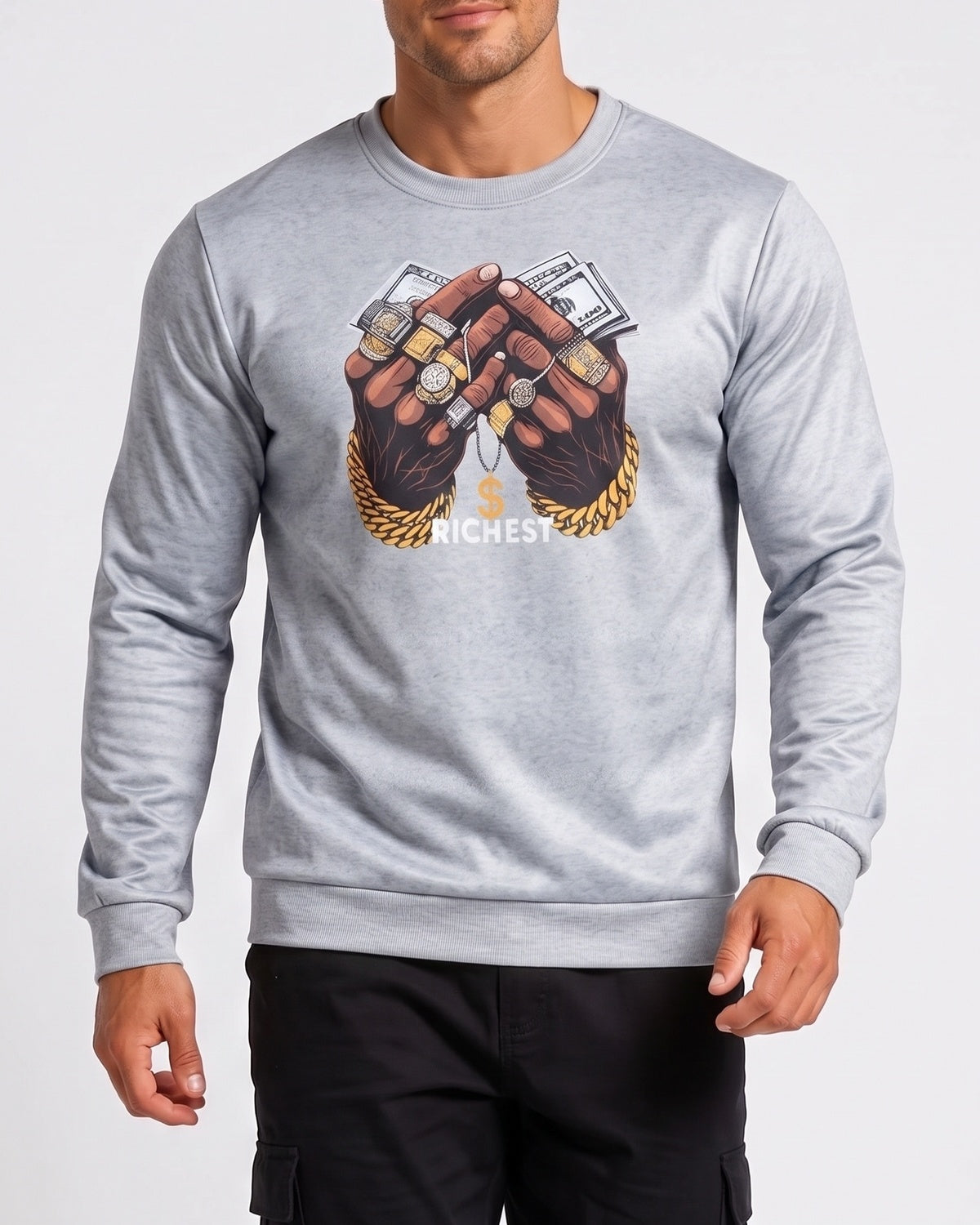KZZ Men's Printed Crew Neck Sweatshirt
