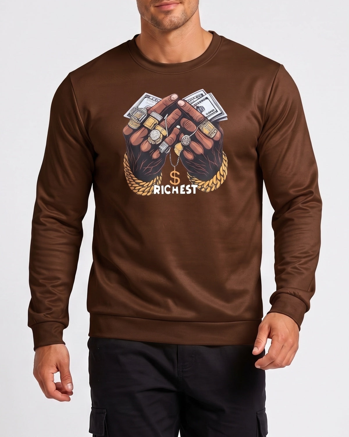 KZZ Men's Printed Crew Neck Sweatshirt