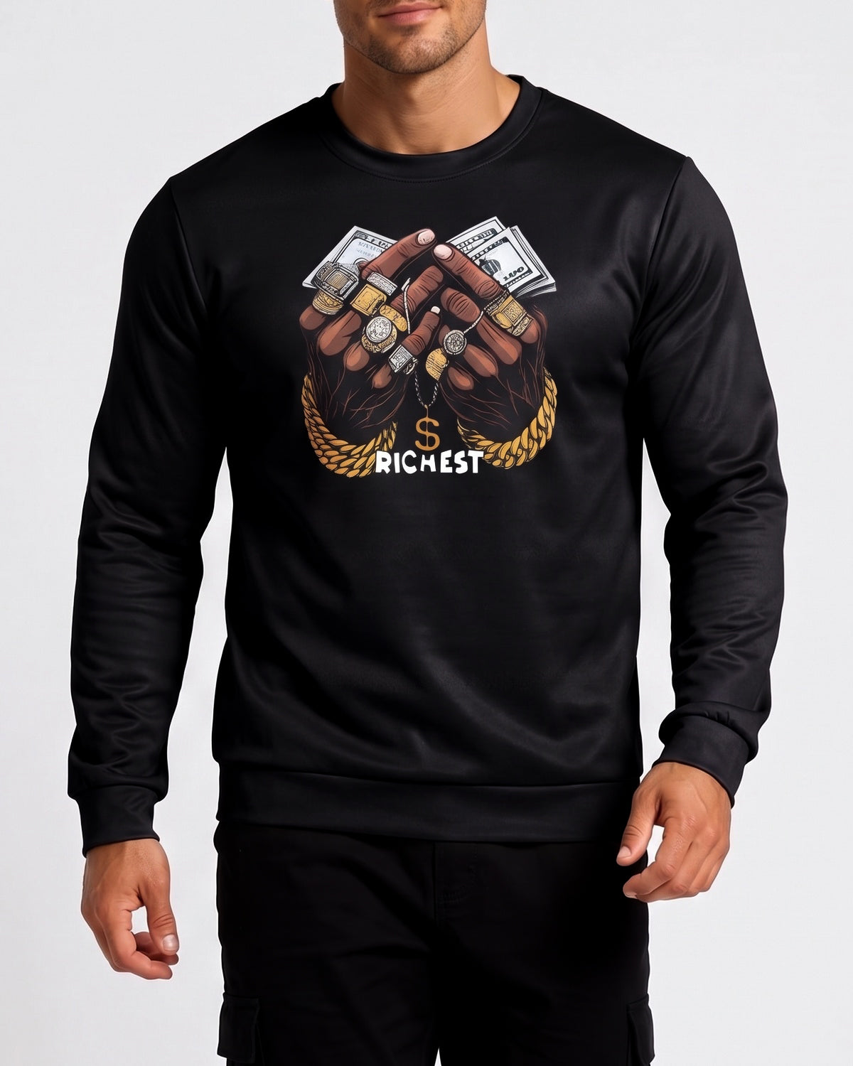 KZZ Men's Printed Crew Neck Sweatshirt