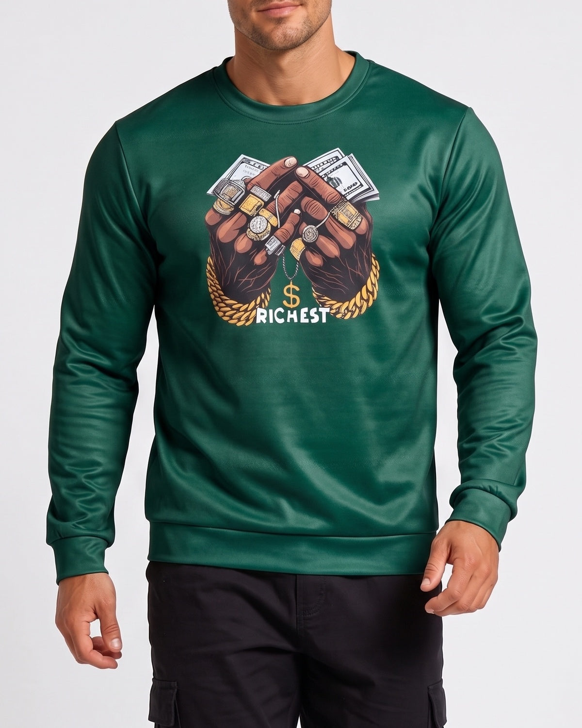 KZZ Men's Printed Crew Neck Sweatshirt