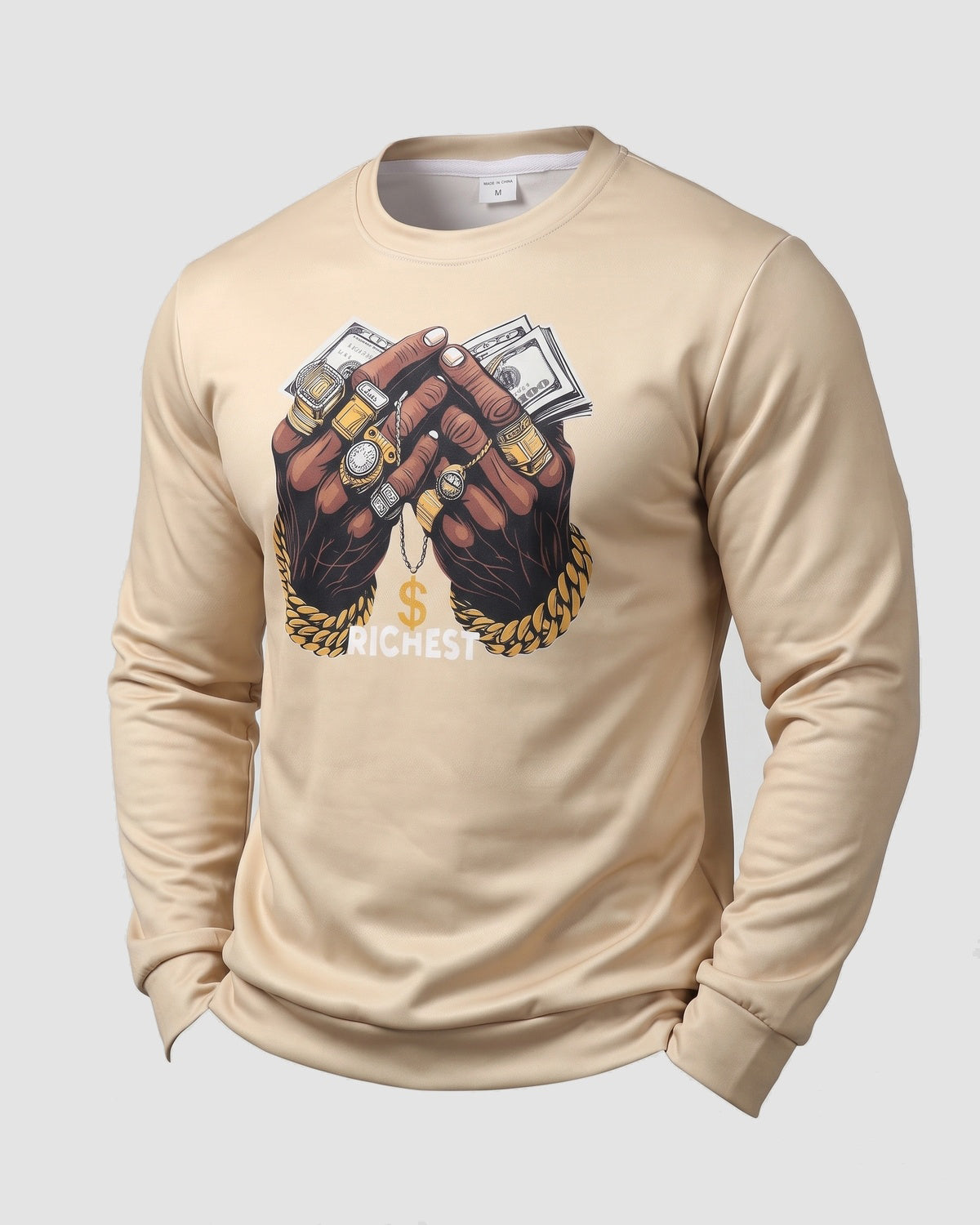 KZZ Men's Printed Crew Neck Sweatshirt