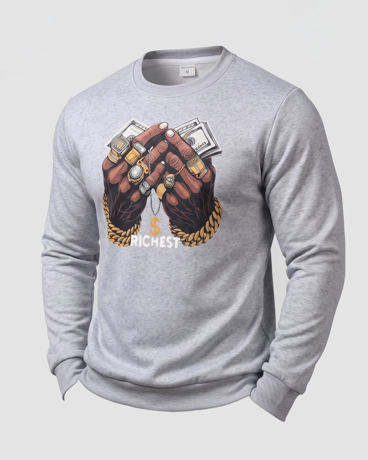 KZZ Men's Printed Crew Neck Sweatshirt