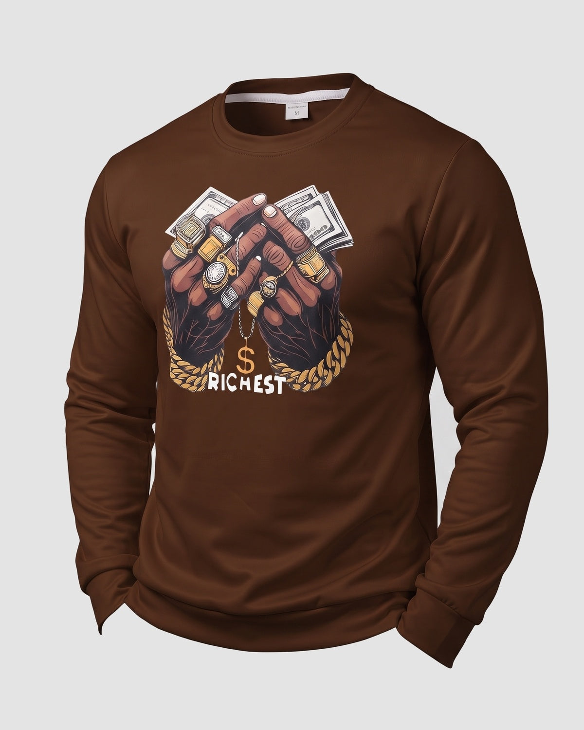 KZZ Men's Printed Crew Neck Sweatshirt