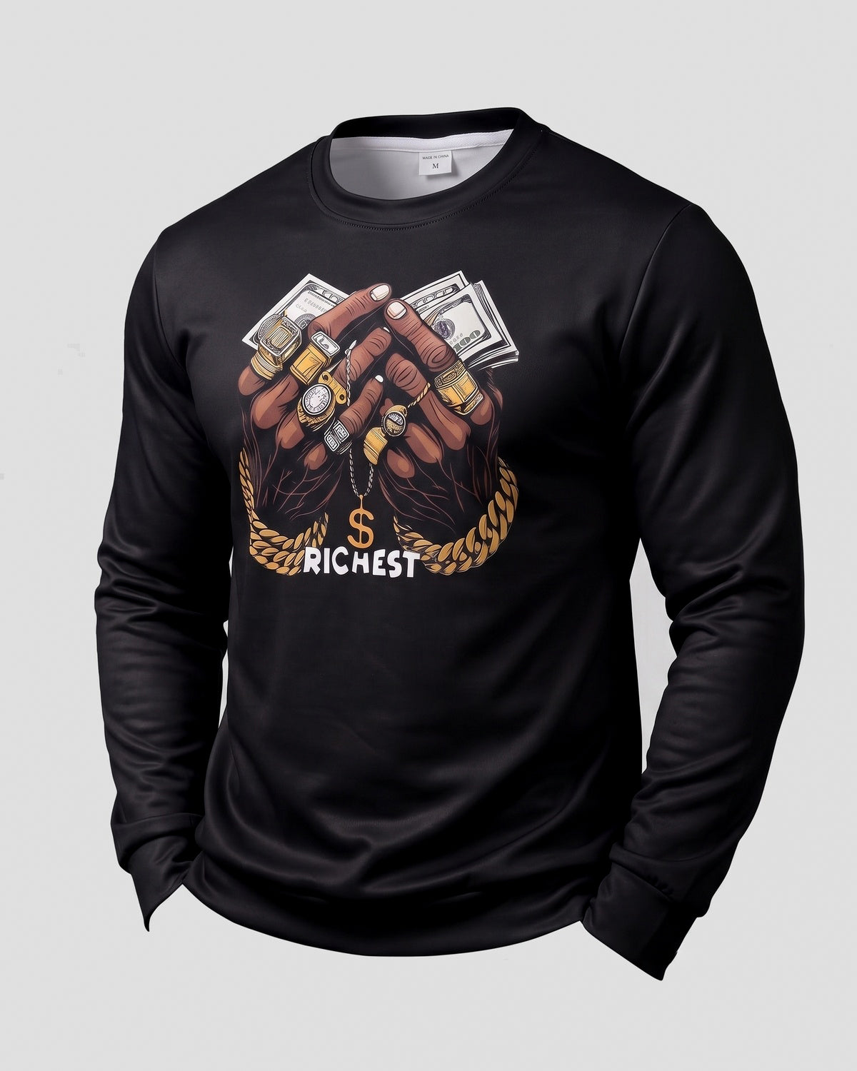 KZZ Men's Printed Crew Neck Sweatshirt