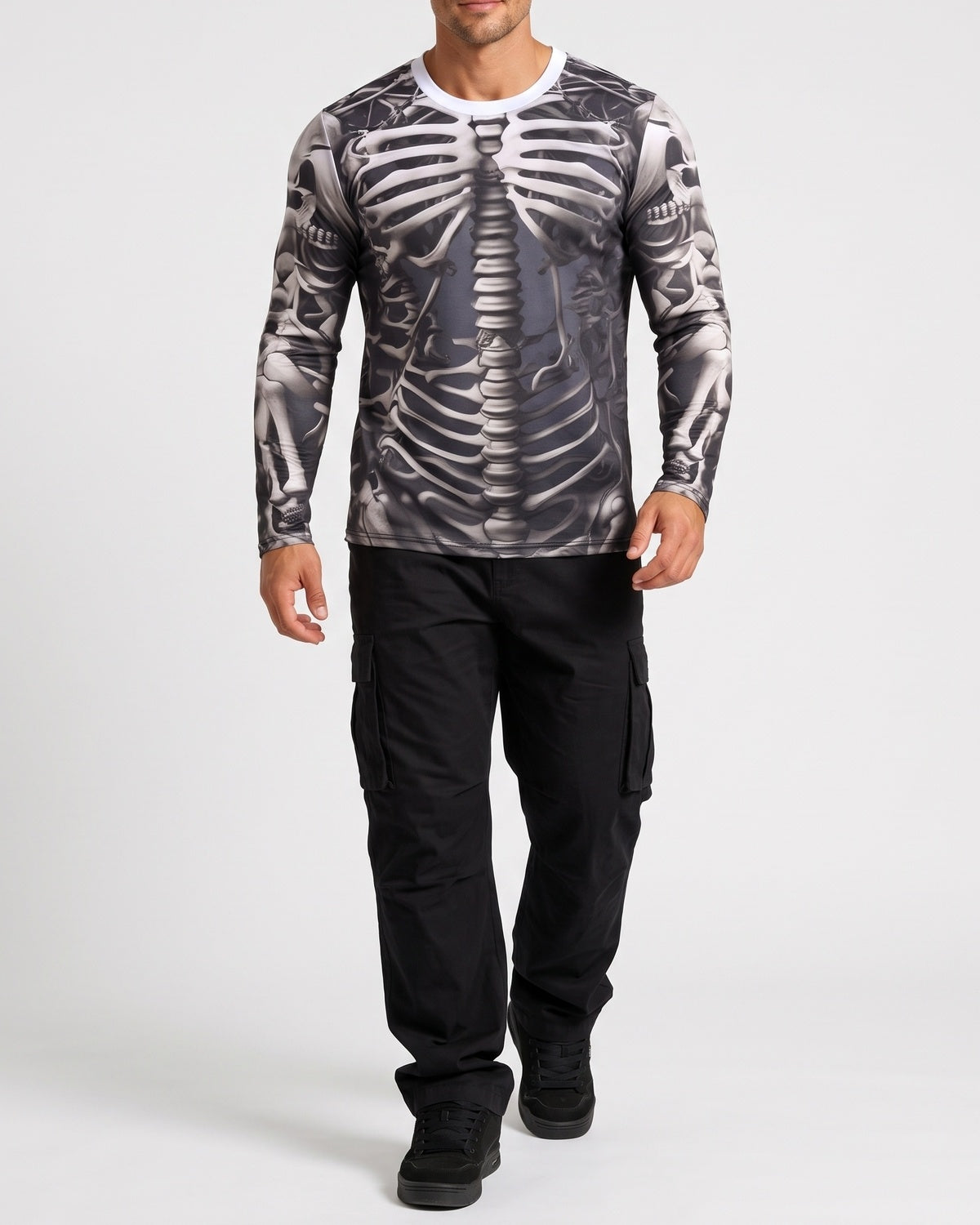 KZZ Men's Halloween 3D Skull Print Long-Sleeve T-Shirt