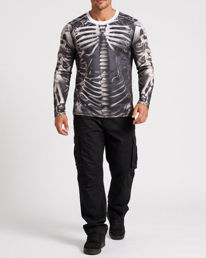 KZZ Men's Halloween 3D Skull Print Long-Sleeve T-Shirt