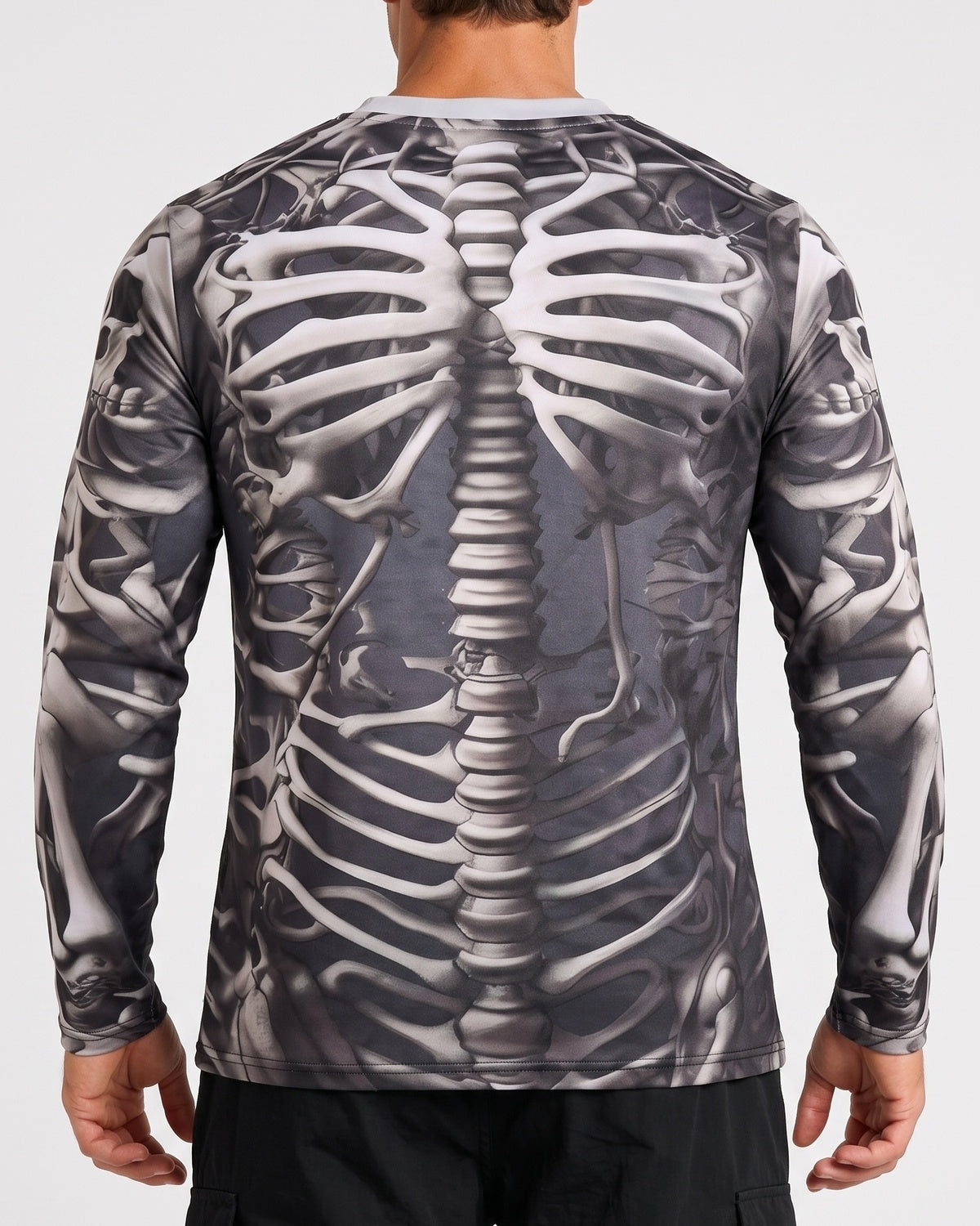 KZZ Men's Halloween 3D Skull Print Long-Sleeve T-Shirt