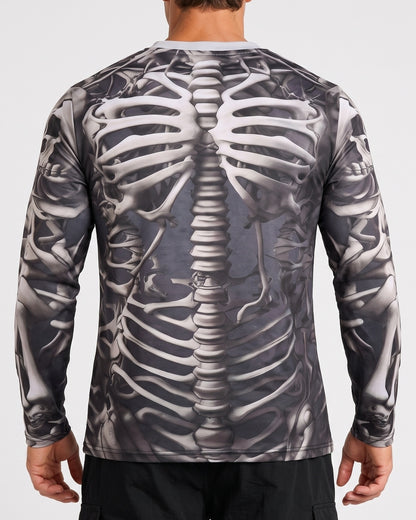 KZZ Men's Halloween 3D Skull Print Long-Sleeve T-Shirt