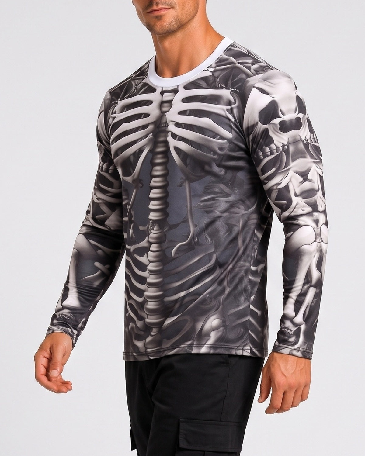 KZZ Men's Halloween 3D Skull Print Long-Sleeve T-Shirt