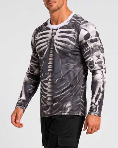 KZZ Men's Halloween 3D Skull Print Long-Sleeve T-Shirt