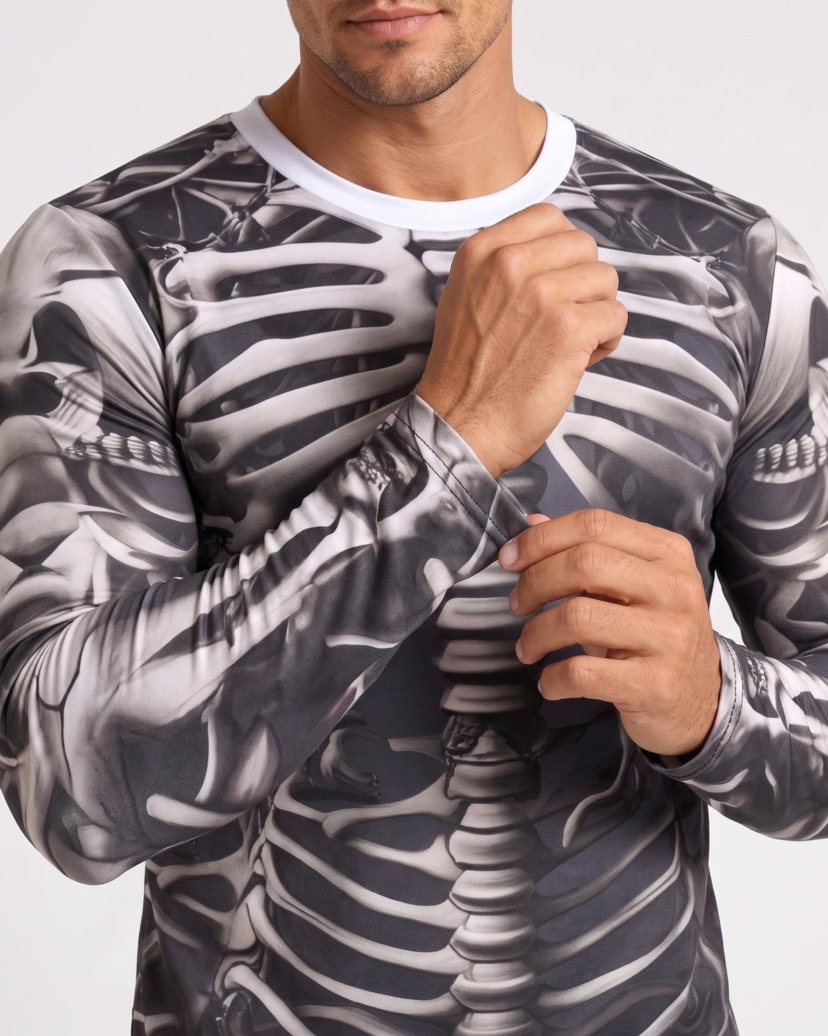 KZZ Men's Halloween 3D Skull Print Long-Sleeve T-Shirt