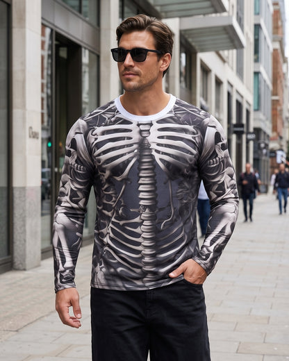 KZZ Men's Halloween 3D Skull Print Long-Sleeve T-Shirt