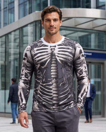 KZZ Men's Halloween 3D Skull Print Long-Sleeve T-Shirt