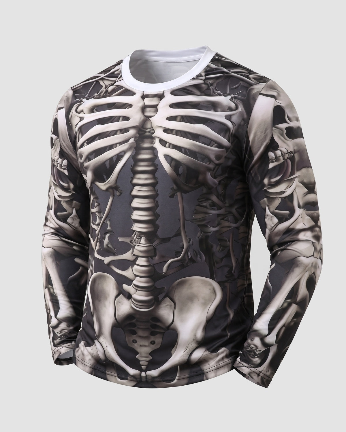 KZZ Men's Halloween 3D Skull Print Long-Sleeve T-Shirt