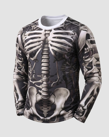 KZZ Men's Halloween 3D Skull Print Long-Sleeve T-Shirt