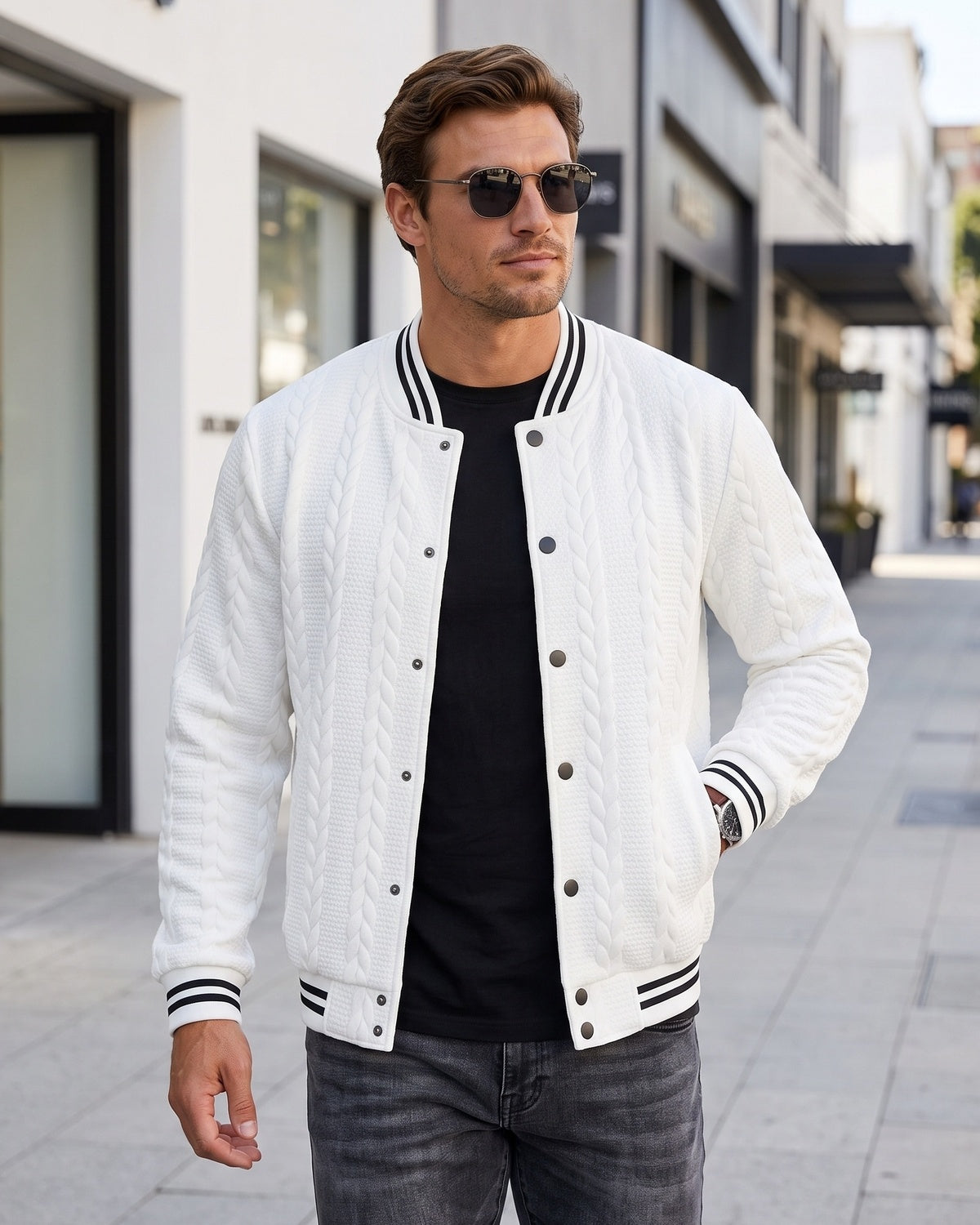 KZZ  Men's Fashion Striped Baseball Jacket