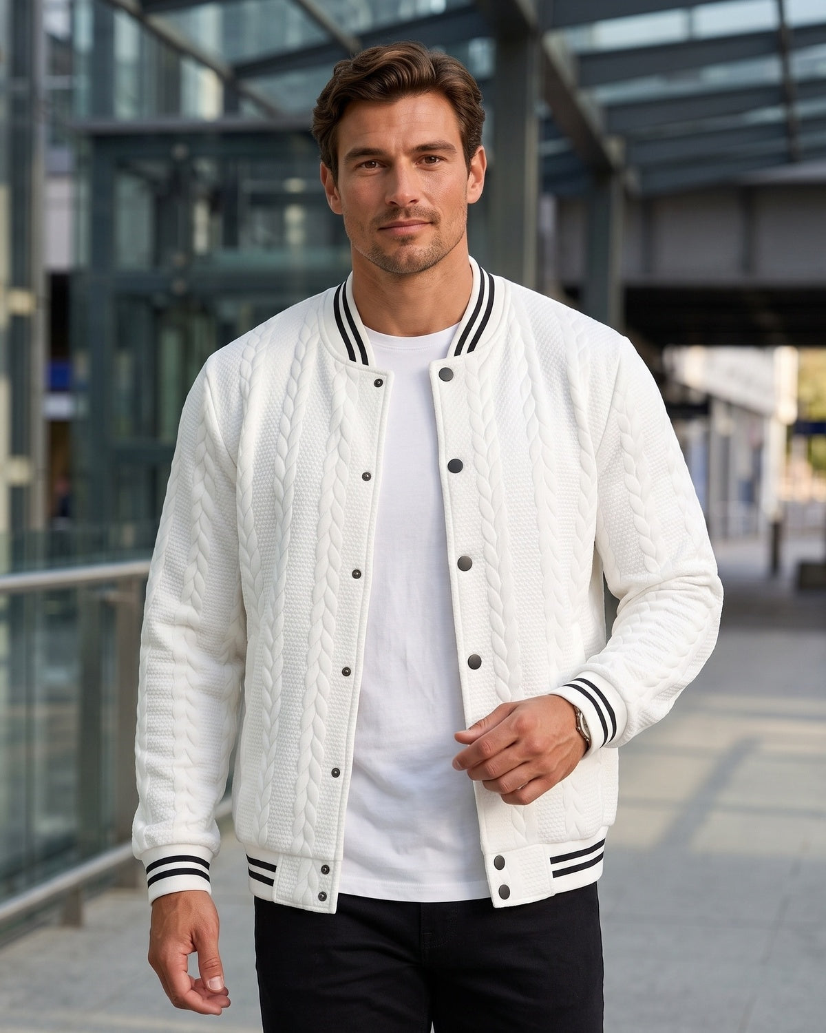 KZZ  Men's Fashion Striped Baseball Jacket