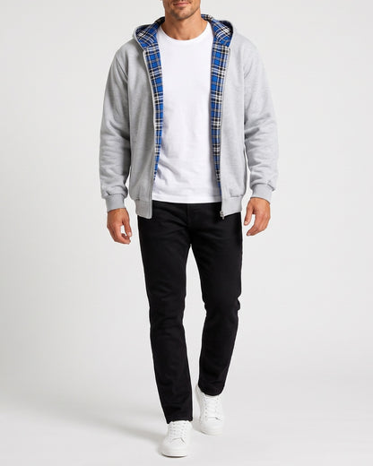 KZZ Men's plaid lined reversible zip-up hooded jacket
