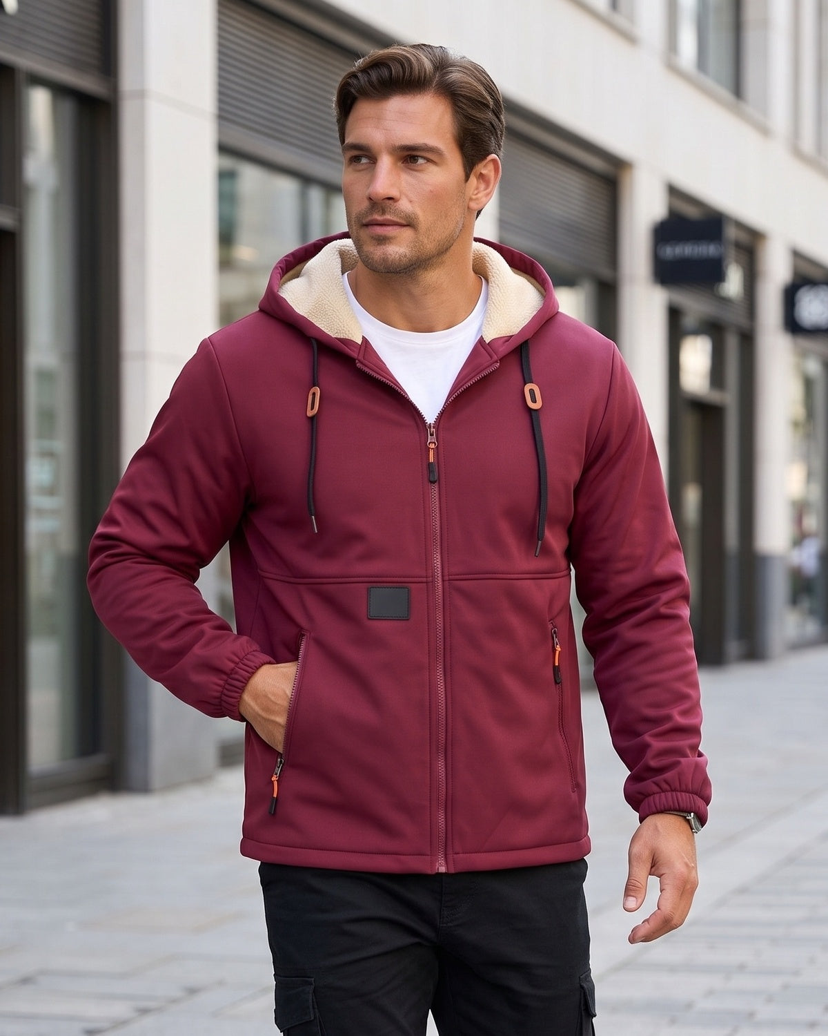 KZZ Men's solid color pullover hooded jacket