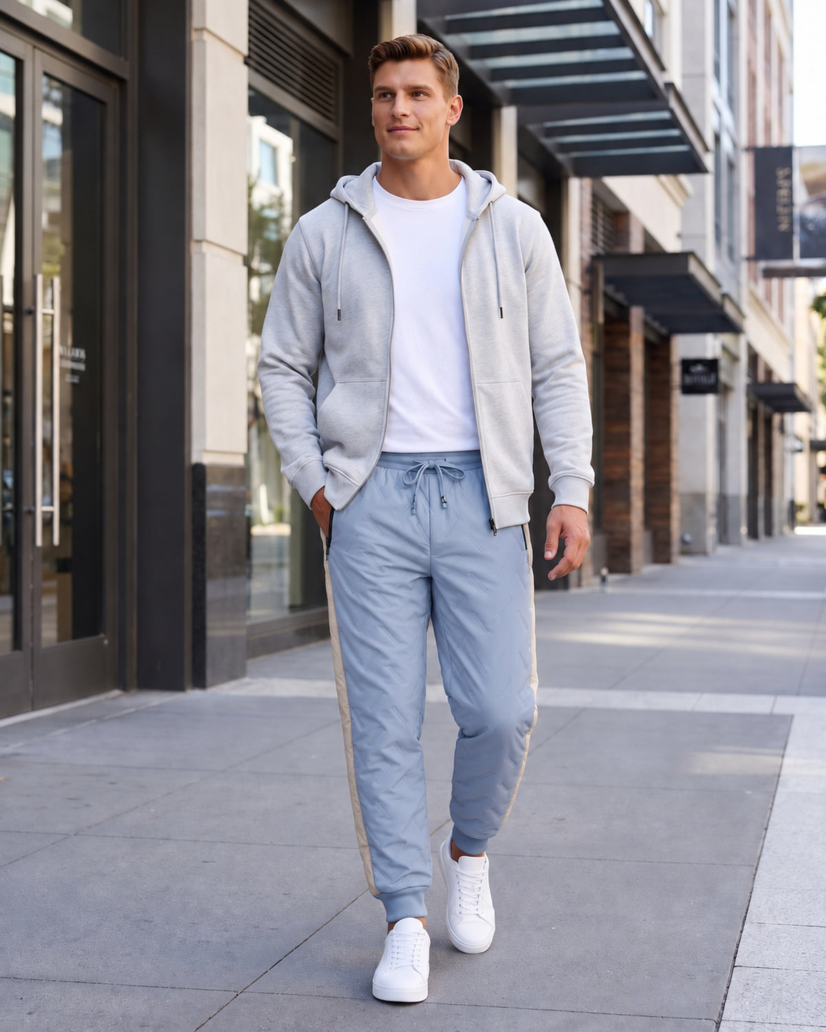 KZZ Men's color-blocked fleece thermal trousers