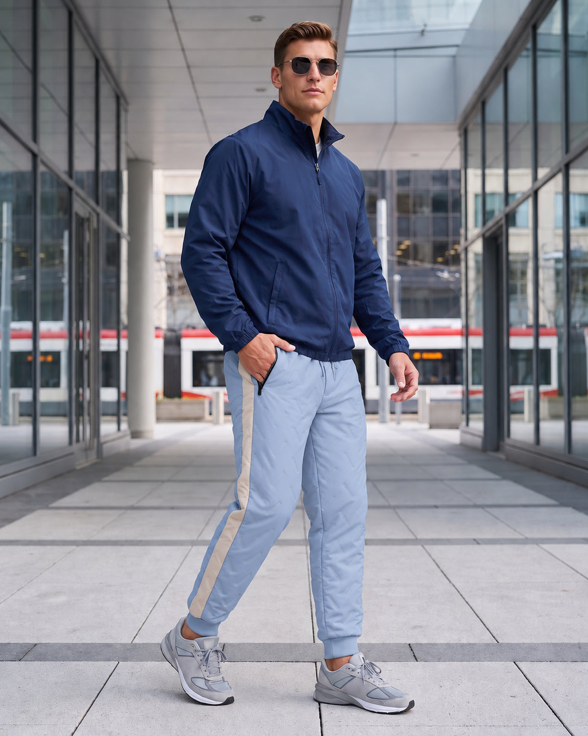 KZZ Men's color-blocked fleece thermal trousers