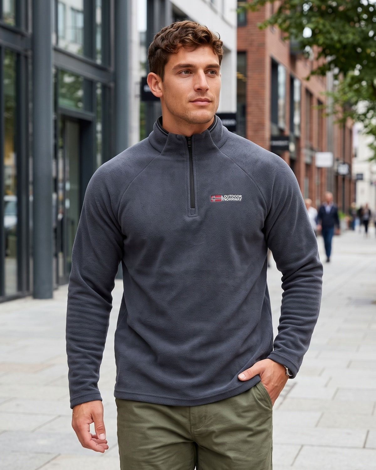 KZZ Men's loose-fitting solid color half-zip warm hoodie