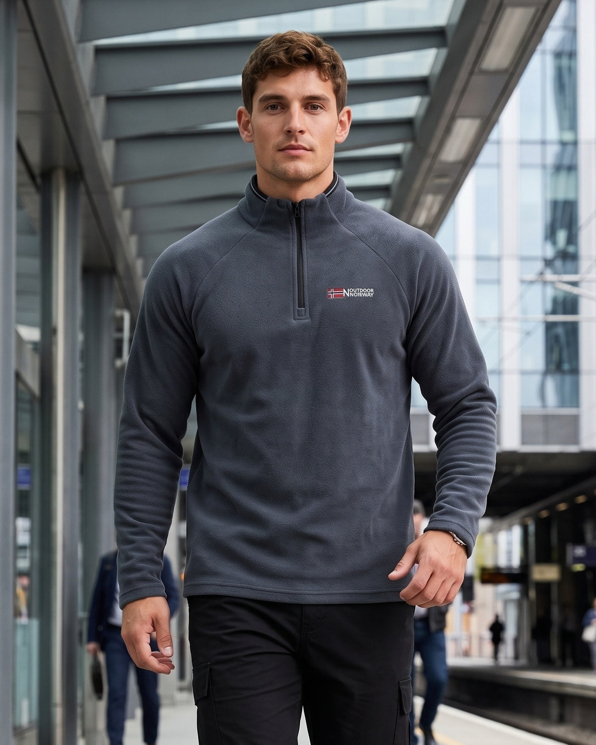 KZZ Men's loose-fitting solid color half-zip warm hoodie