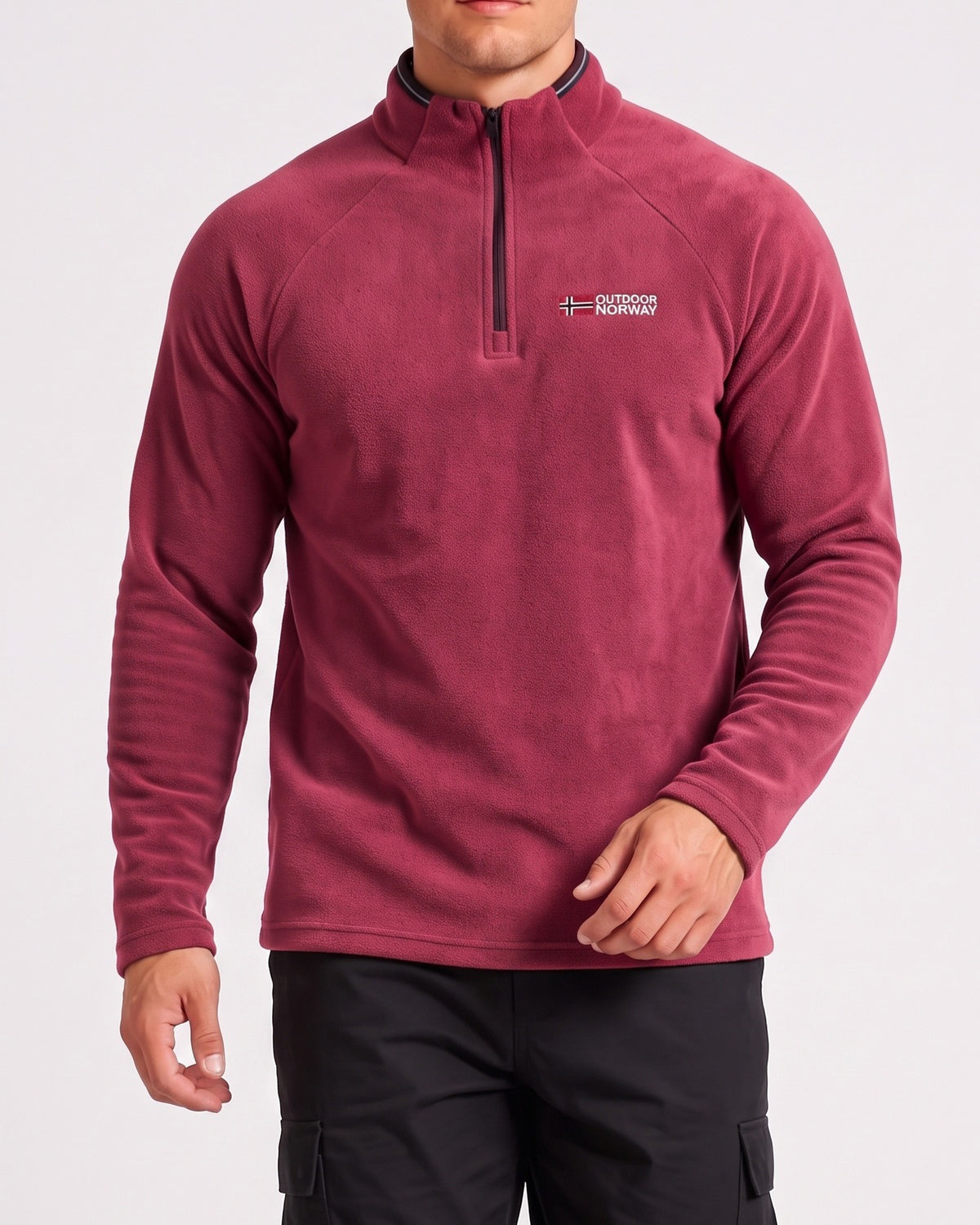 KZZ Men's loose-fitting solid color half-zip warm hoodie