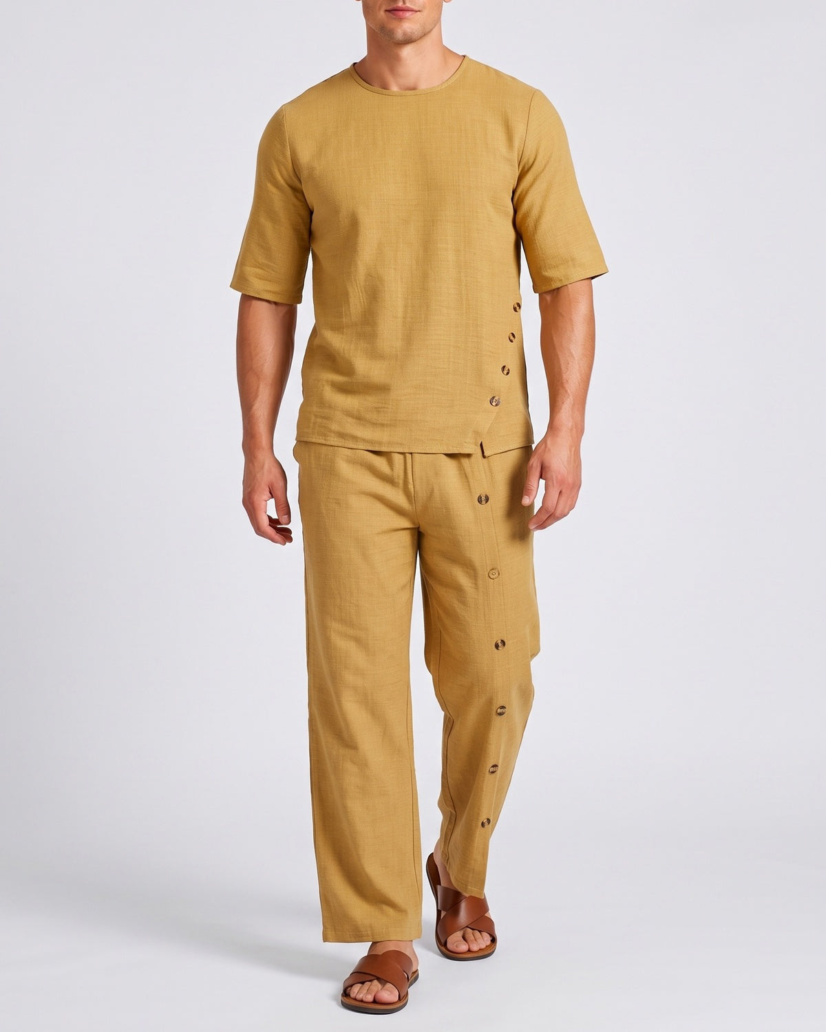 KZZ Men's Casual Button-Up Shirt and Pants Suit
