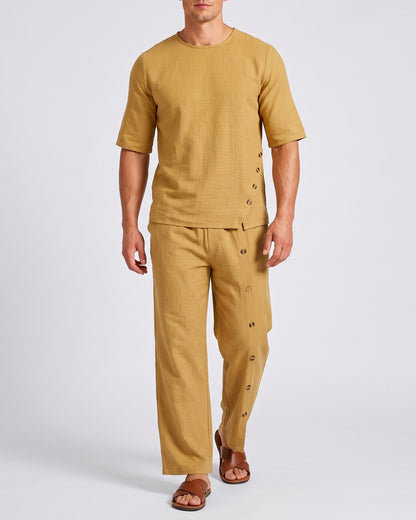 KZZ Men's Casual Button-Up Shirt and Pants Suit