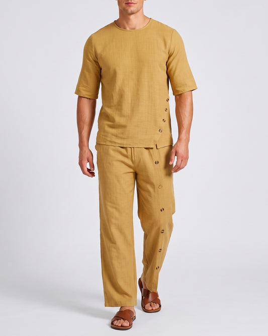 KZZ Men's Casual Button-Up Shirt and Pants Suit