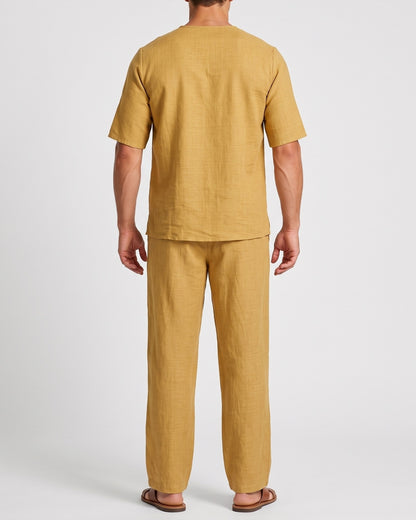 KZZ Men's Casual Button-Up Shirt and Pants Suit