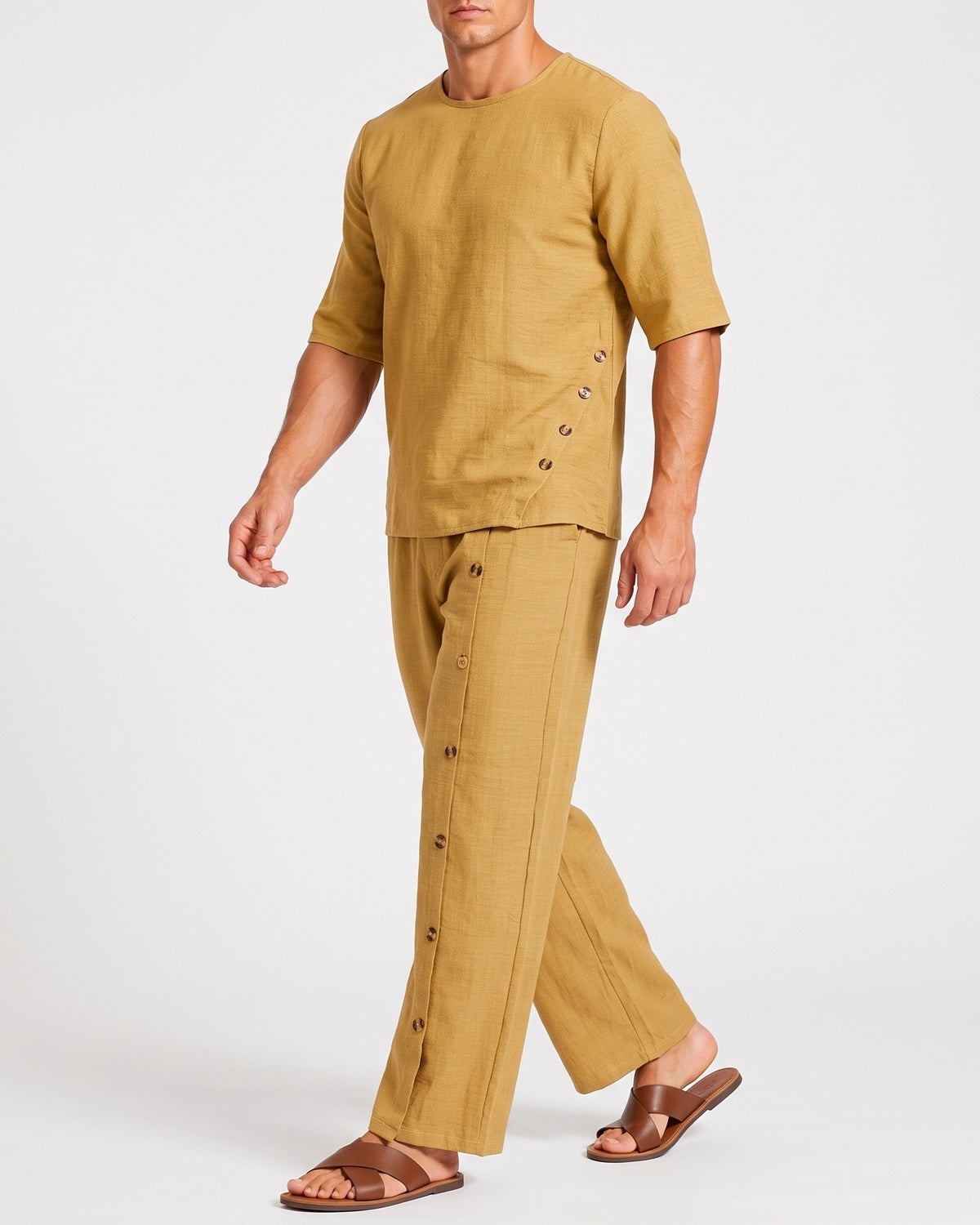 KZZ Men's Casual Button-Up Shirt and Pants Suit
