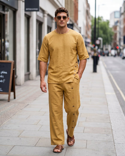 KZZ Men's Casual Button-Up Shirt and Pants Suit
