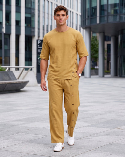 KZZ Men's Casual Button-Up Shirt and Pants Suit